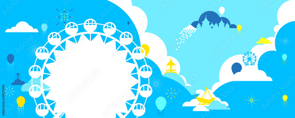 Fototapeta premium Vector illustration of the carnival funfair design with amusement park attractions background.