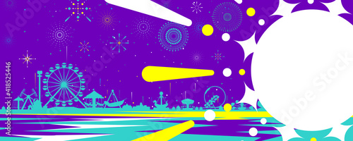Vector illustration of the carnival funfair design with amusement park attractions background.