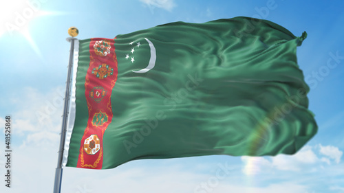 4k 3D Illustration of the waving flag on a pole of country urkmenistan photo