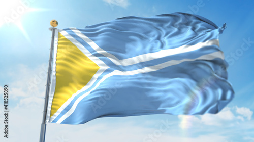 4k 3D Illustration of the waving flag on a pole of country Tuva