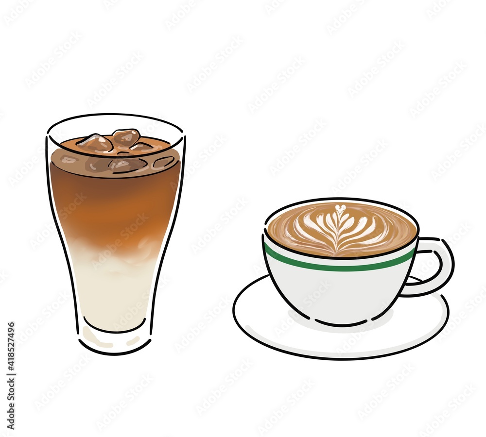 カフェラテ アイス ホット ラテアート Stock Illustration Adobe Stock