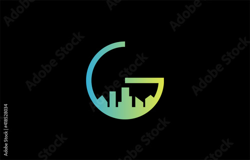 real estate building skyline connected with alphabet capital letter G logo design