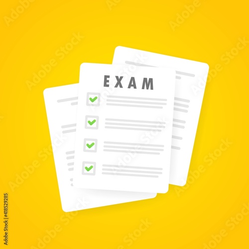 Exam paper banner. School examination. Vector on isolated background. EPS 10