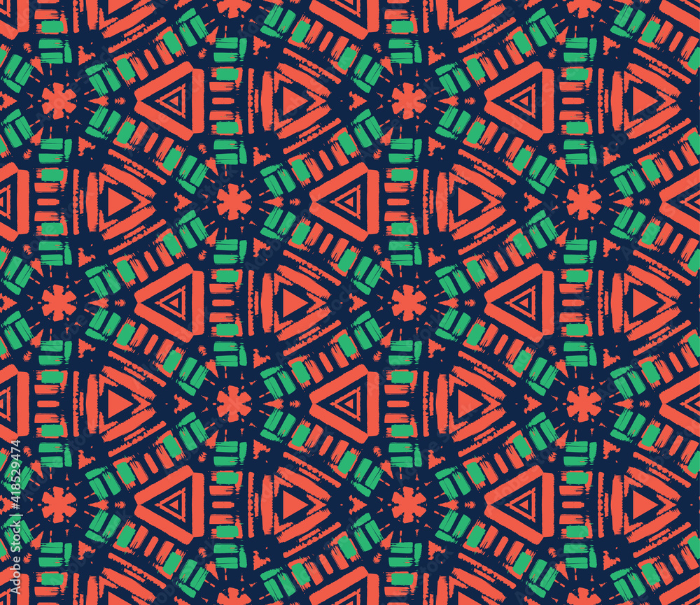 Modern abstract ornament, trendy colors, textures. Handmade. Vector seamless pattern.