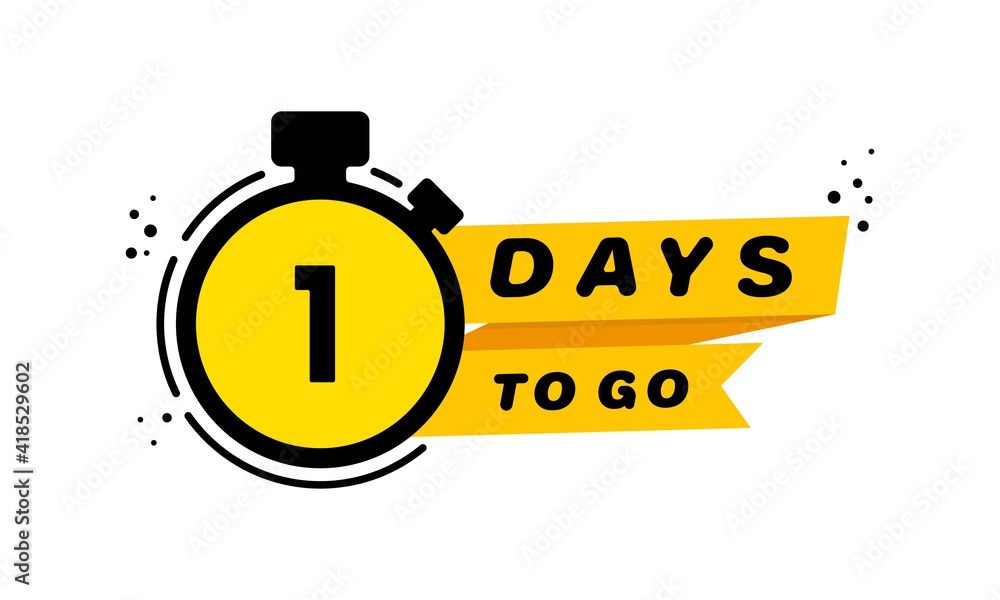 Fototapeta premium 1 Days to go icon set. Announcement. Countdown left days banner. Vector on isolated white background. EPS 10