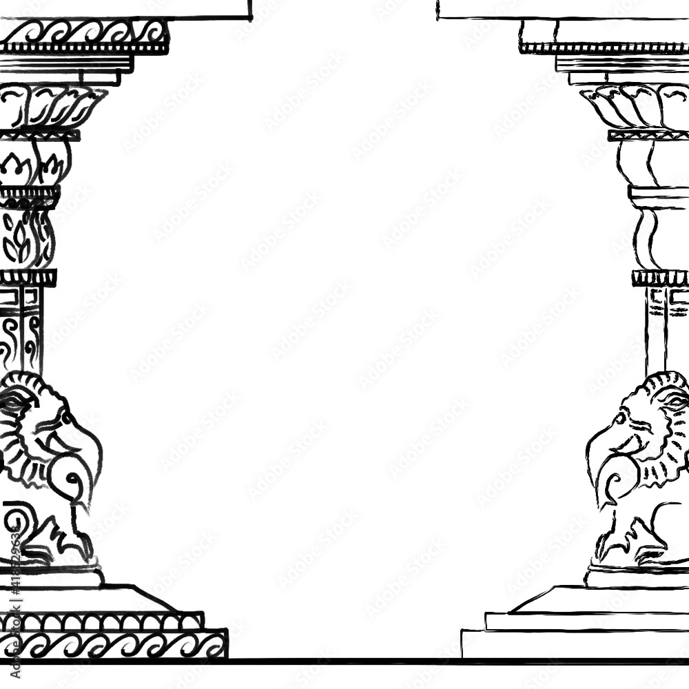 Indian Temple Aesthetics Sketch of a Chola Style Architecture Pillar