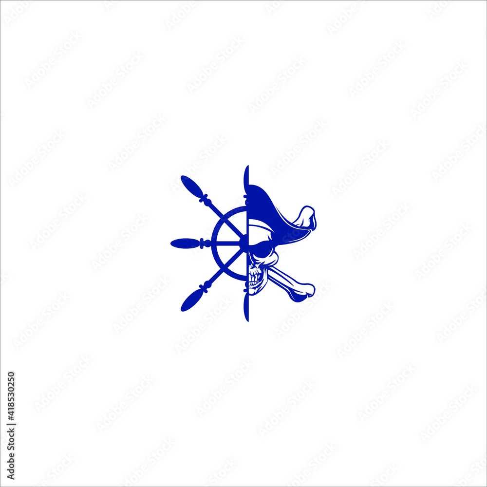 Obraz premium Pirate and Ship rudder Silhouette for Design illustration Marine Logo