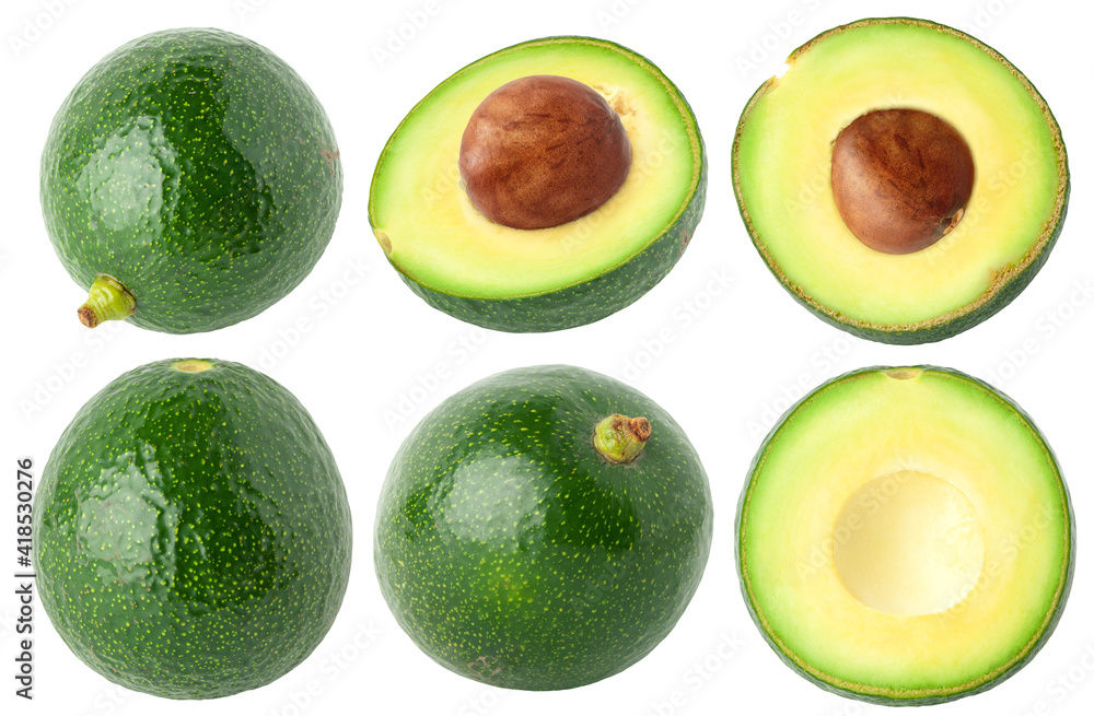 Isolated avocado. Collection of different avocado shapes isolated on white background with clipping path Isolated avocado. Collection of different avocado shapes isolated on white background with clipping path