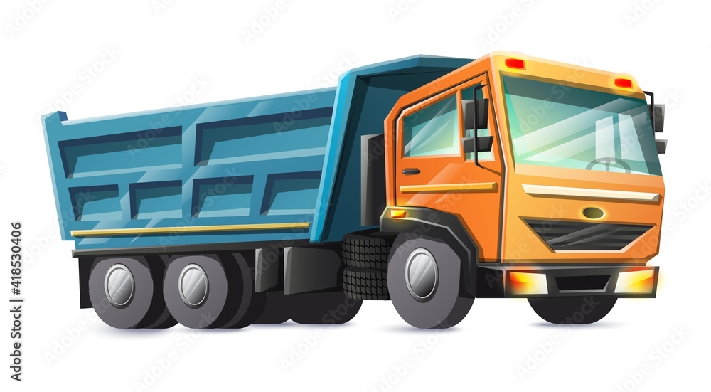 Vector cartoon style construction truck, isolated on white background.