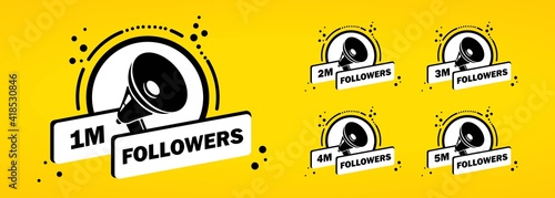 1m 2m 3m 4m 5m followes icon set. Social media users concept. Blogging. Vector on isolated white background. EPS 10