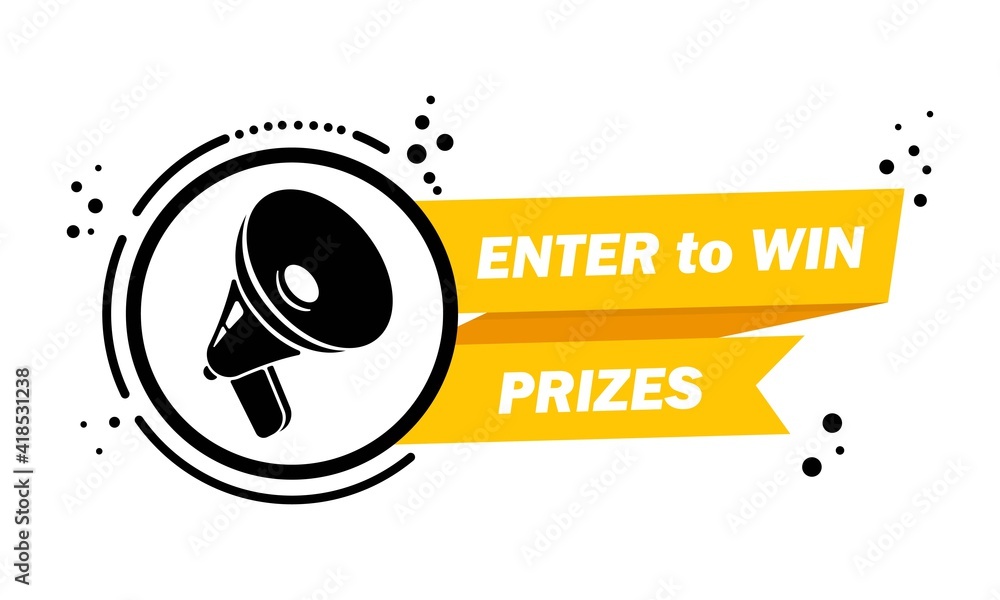 Megaphone with Enter to win prizes speech bubble banner. Loudspeaker. Label for business, marketing and advertising. Vector on isolated background. EPS 10