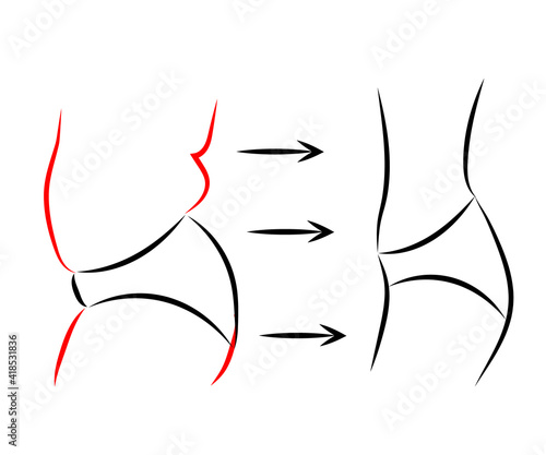 Side view of a female body on a white background. Slimming. Smluet. Vector illustration.