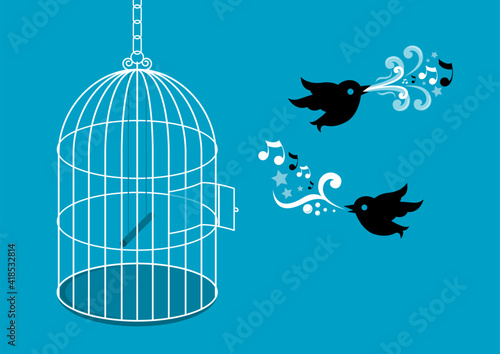 Birds with birdcage vector illustration