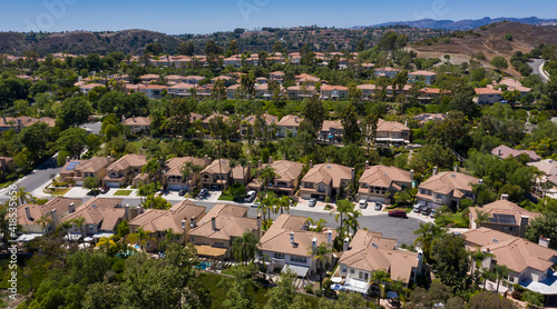 Aerial view of an affluent neighborhood in Rancho Santa Margarita, California, USA.