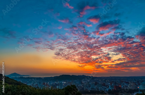 Aerial veiw of Matsuyama, Japan at sunset photo