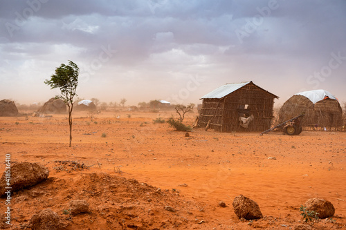 Sandstorm in Somali Region  Ethiopia  dust  sand with dark clounds on dry arid soil.