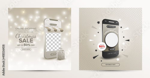 Online shopping promotion on mobile app concept for social media post template