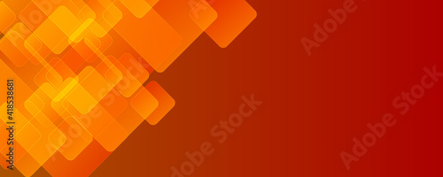 abstract colorful orange red geometric shape background for wide banner. Square shapes composition geometric abstract background. 3D shadow effects and fluid gradients. Modern overlapping forms