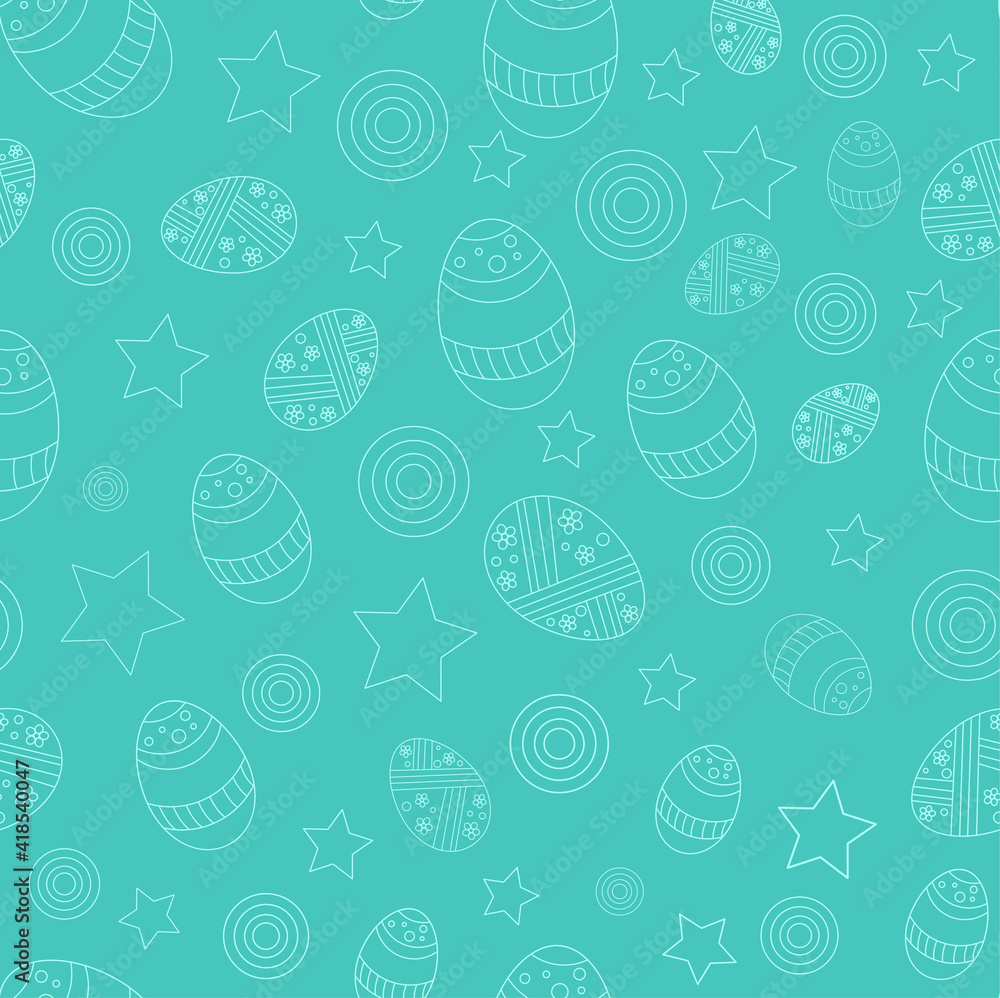 Easter seamless pattern with flat line colored eggs. Vector illustration, Christian religion
