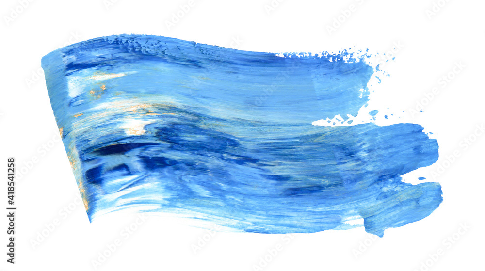 Hand drawn brush smear isolated on white. Dark blue and light blue colors. Wave shape art stroke