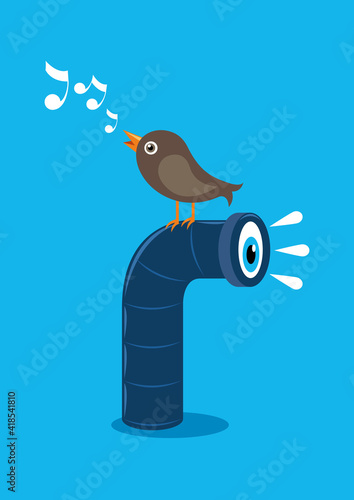 Bird standing on periscope vector illustration photo