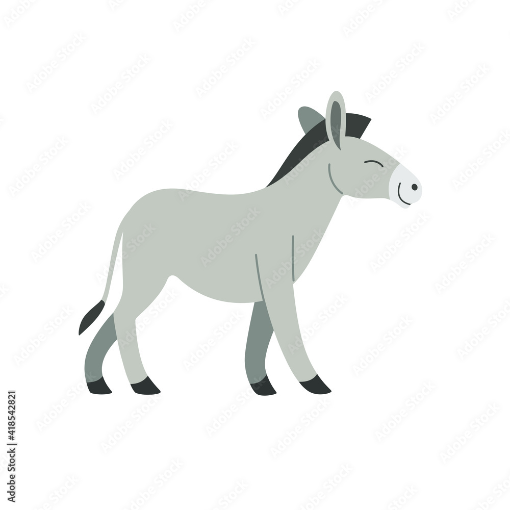 Cartoon donkey - cute character for children. Vector illustration in cartoon style.