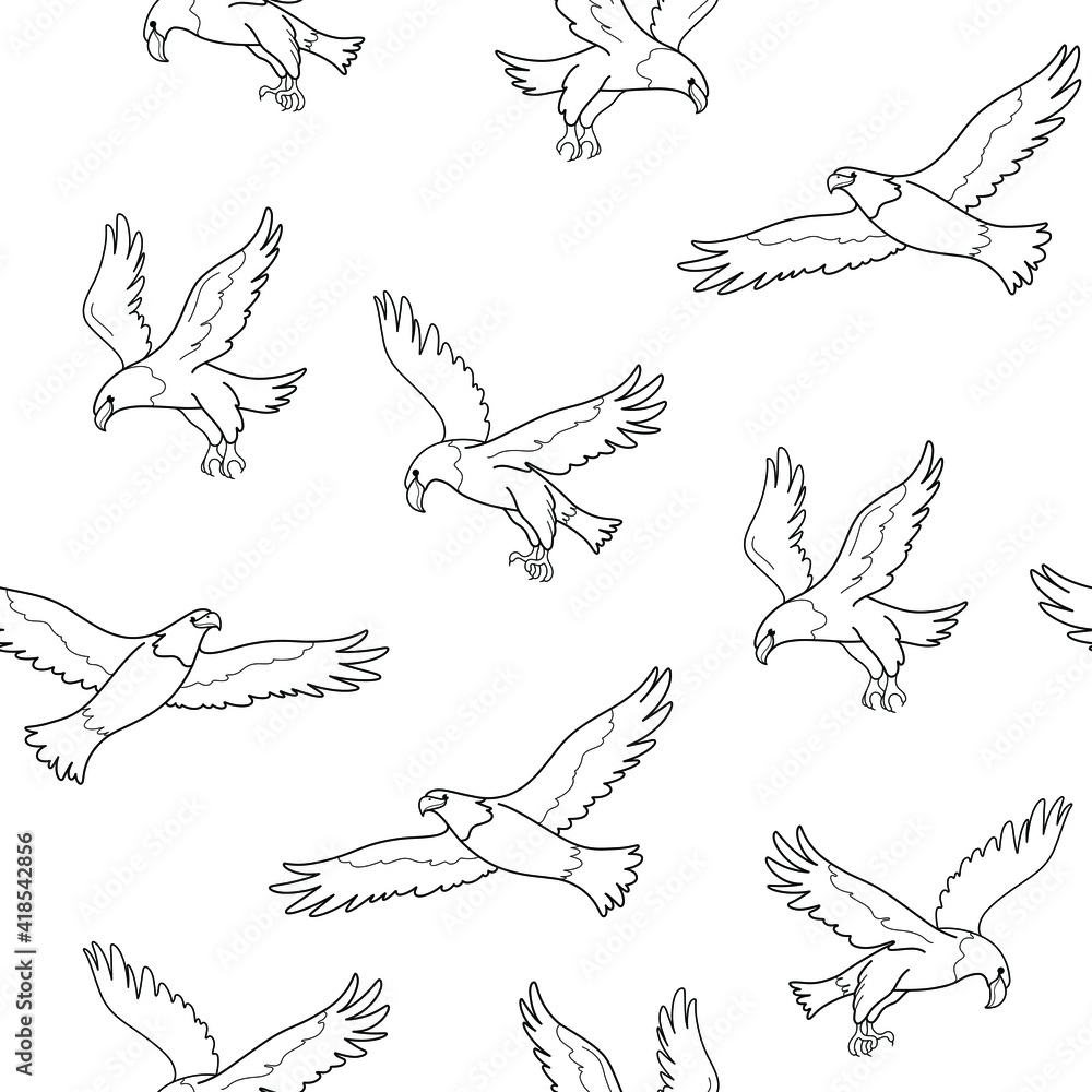 Seamless trendy pattern with eagle. Cartoon vector illustration for prints, clothing, packaging and postcards. Seamless trendy pattern with eagle. Cartoon vector illustration for prints, clothing, packaging and postcards.