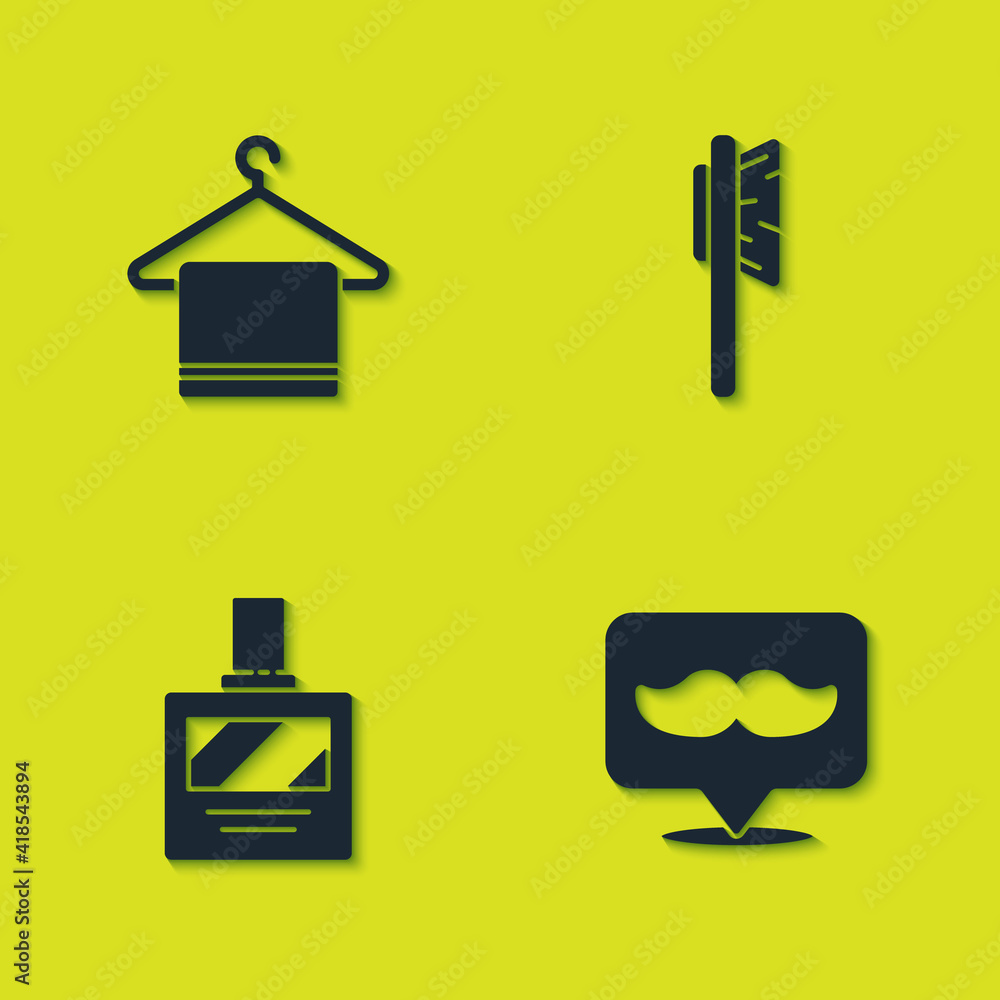 Set Towel on a hanger, Barbershop, Aftershave and Hairbrush icon. Vector. Set Towel on a hanger, Barbershop, Aftershave and Hairbrush icon. Vector.