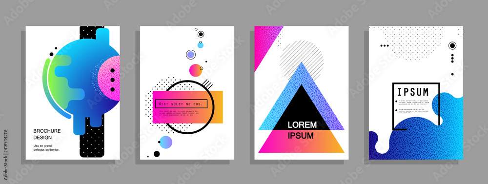 Fototapeta premium Covers templates set with graphic geometric elements. Applicable for brochures, posters, covers and banners. Vector illustrations.