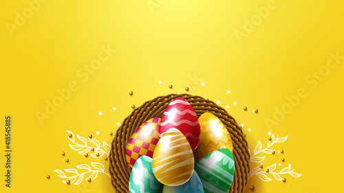 Easter day eggs yellow background