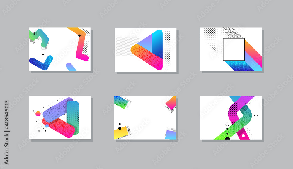 Covers templates set with graphic geometric elements. Applicable for brochures, posters, covers and banners. Vector illustrations. Covers templates set with graphic geometric elements. Applicable for brochures, posters, covers and banners. Vector illustrations.