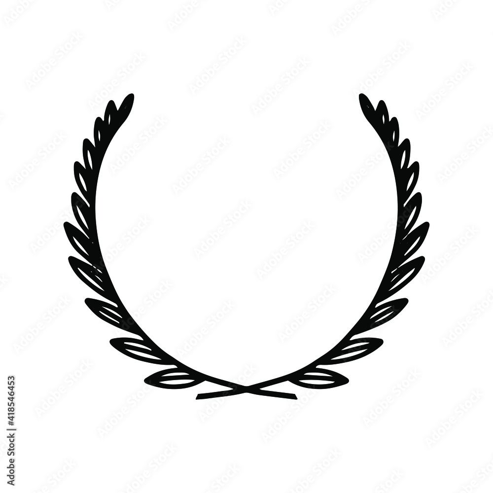 Laurel wreath. Vector hand drawn laurel wreath isolated on white background. Doodle style. Outline floral frame.