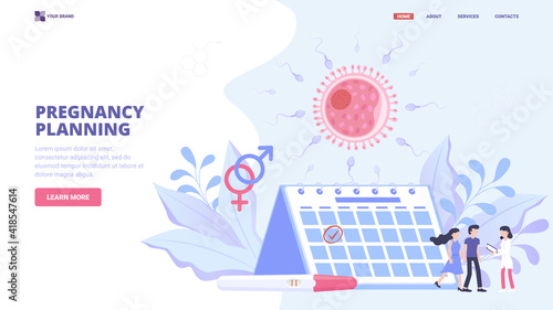 Pregnancy planing, pregnancy management, prenatal diagnostics, assisted reproductive technology, fertilisation. Flat vector illustration. Concept for medical clinic, hero image, banner, web site.