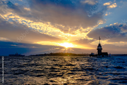 Maiden s Tower at sunset with cloudy sky