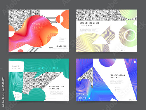 Covers templates set with graphic geometric elements. Applicable for brochures, posters, covers and banners. Vector illustrations.