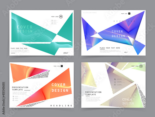 Covers templates set with graphic geometric elements. Applicable for brochures, posters, covers and banners. Vector illustrations.