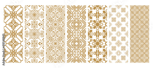 Set islamic oriental ornamental floral geometric arabesque seamless pattern. East motif pattern on white background vector illustration photo
