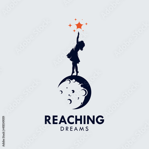 Set of Kids Reach Dreams logo with Moon symbol