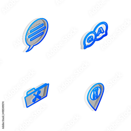 Set Isometric line Question and Answer  Speech bubble chat  Folder service and Location icon. Vector.