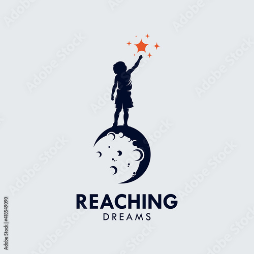 Set of Kids Reach Dreams logo with Moon symbol