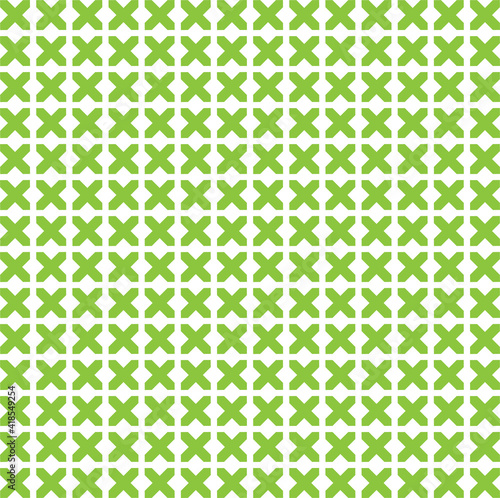 X cross geometric pattern, simple seamless pattern made with lines, green shapes, white background