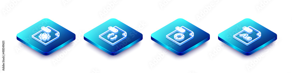 Set Isometric line MAX file document, CSS, RAW and OTF icon. Vector. Set Isometric line MAX file document, CSS, RAW and OTF icon. Vector.