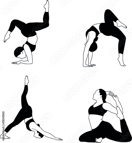 Vector woman performing yoga, Silhouettes of asanas in black and white