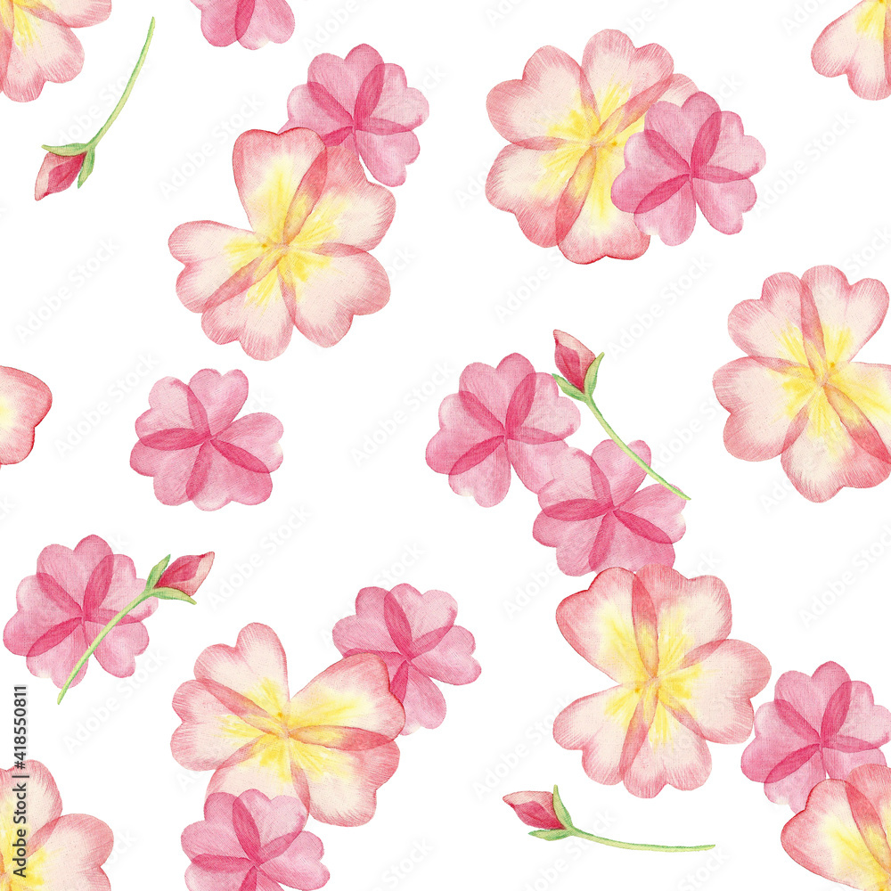 Seamless pattern for Easter. Pink flowers. Watercolor.