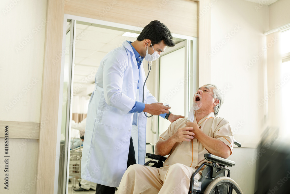 medical concept. Medicine doctor with stethoscope in hand and Patients come to the hospital background.. medical concept. Medicine doctor with stethoscope in hand and Patients come to the hospital background..