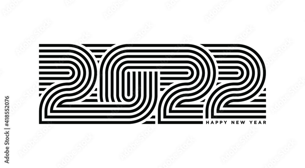 2022 outline modern design with text Happy New Year, greeting card ...