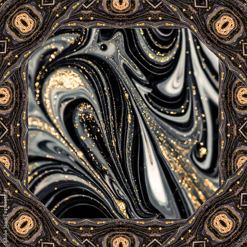 Treasury of art. Golden Night. Swirls of marble. Painting aesthetically mesmerizing. Abstract fantasia with golden powder. Extra special and luxurious- ORIENTAL ART. Ripples of agate. Natural luxury.