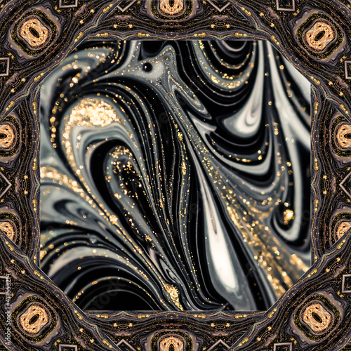 Treasury of art. Golden Night. Swirls of marble. Painting aesthetically mesmerizing. Abstract fantasia with golden powder. Extra special and luxurious- ORIENTAL ART. Ripples of agate. Natural luxury. © CARACOLLA