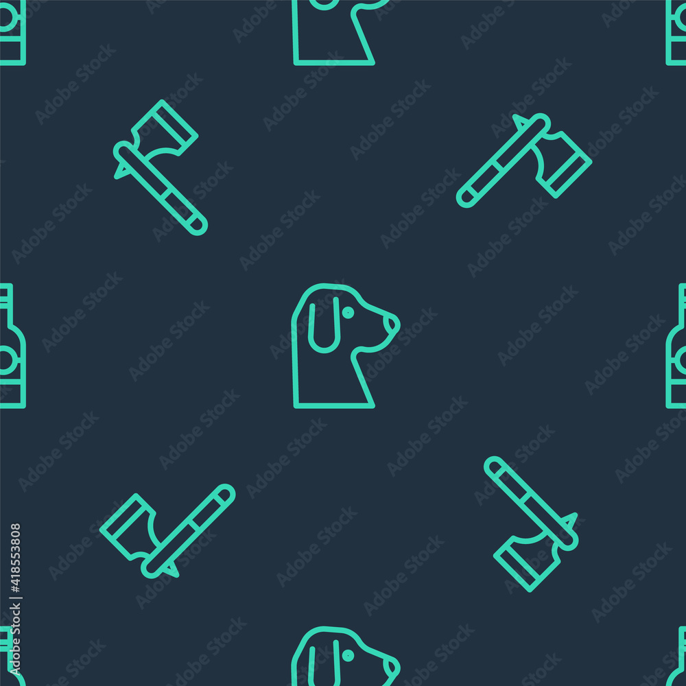 Set line Dog, Wooden axe and Bottle of vodka on seamless pattern. Vector. Set line Dog, Wooden axe and Bottle of vodka on seamless pattern. Vector.