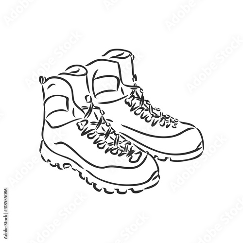 Rough sketched boots. ankle boots, mountain shoes vector sketch illustration on white background